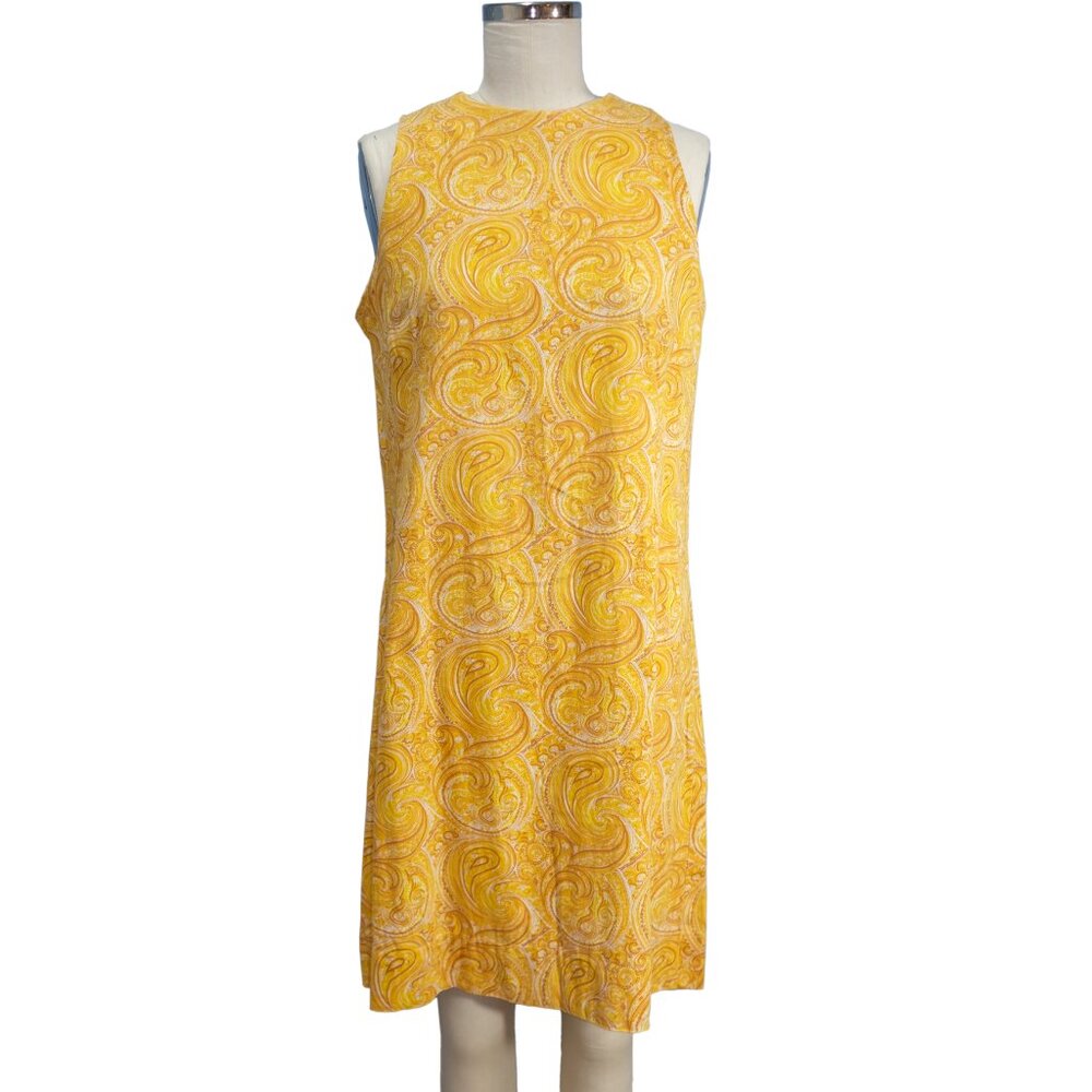 Vintage Yellow Paisly Shift Dress - Size Mediium - Custom Made